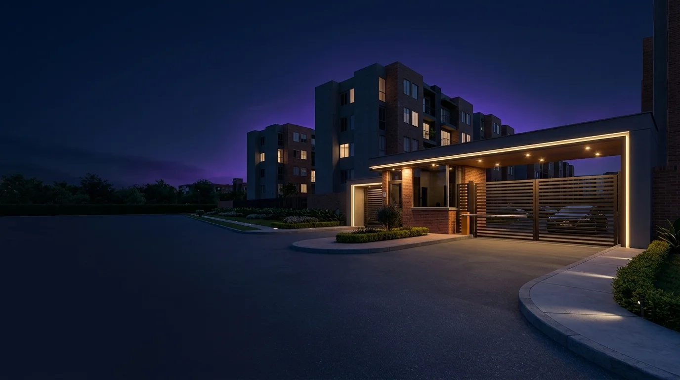 Entrada de conjunto residencial moderno sin congestión
