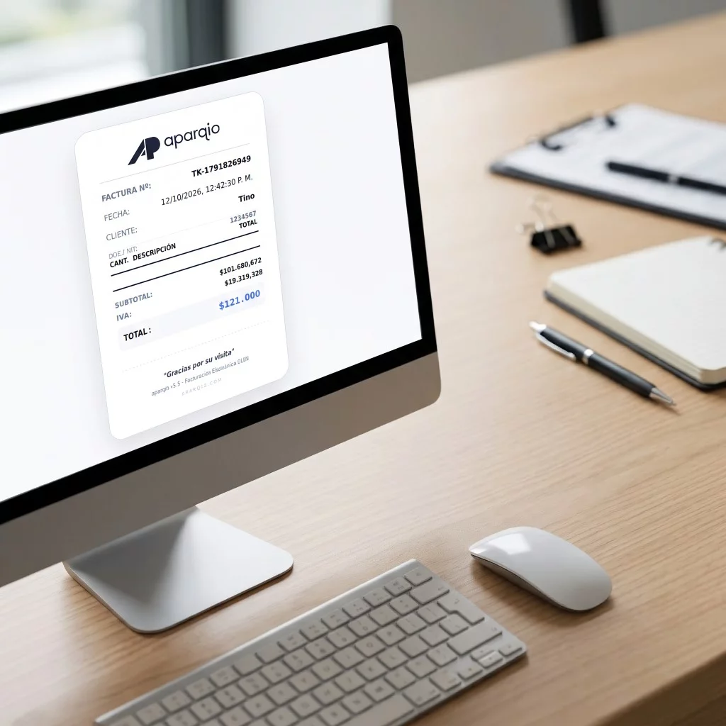 Ticket legal impreso con autorización DIAN, código QR y CUFE de Aparqio